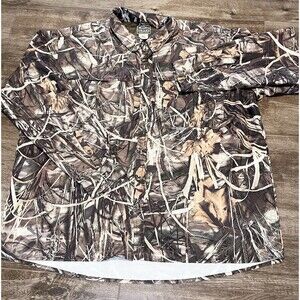DRAKE Waterfowl Systems Mens Size 3XL Mossy Oak Duck Blind Camo Button Shirt